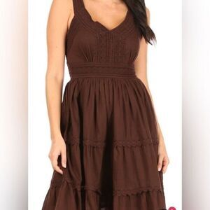 NWT SAKKAS Plus Size Brown Tank Top Dress Lace Embroidered Design Midi- Size 1XL